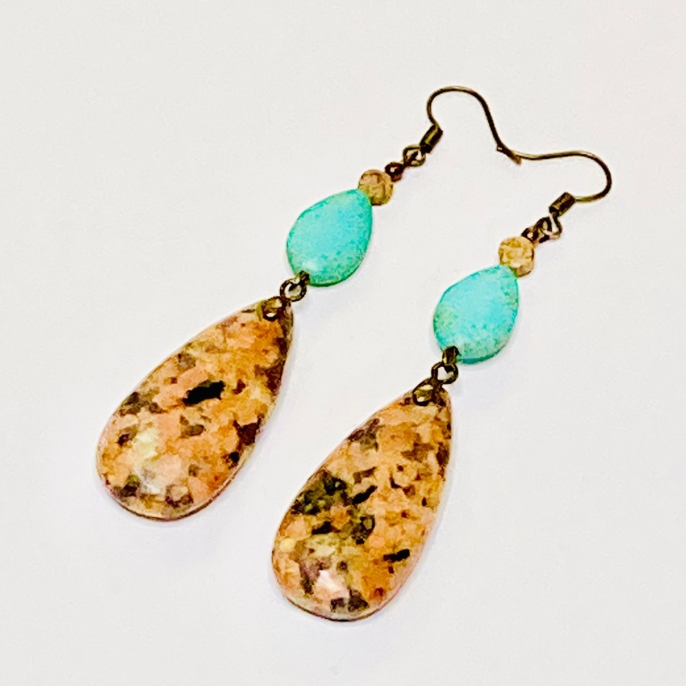 Argentinian Rhodochrosite & Turquoise Green Magnesite Bohemian Stone Earrings